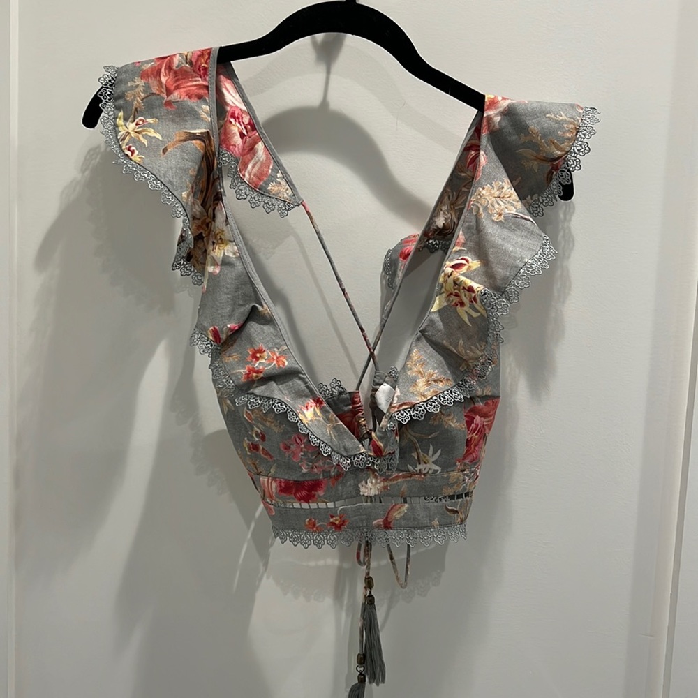 Zimmermann gray floral croptop